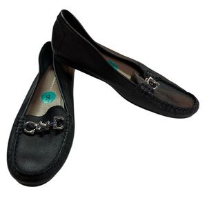 Mercer & Madison Silver Toned Horse-bit Black Leather Loafers Sz 8